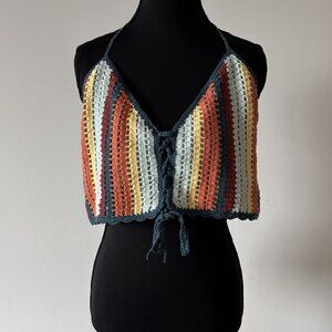 Forever 21 Crochet Crop Top Halter Festival Boho Womens 2X  Hippie Western NWT